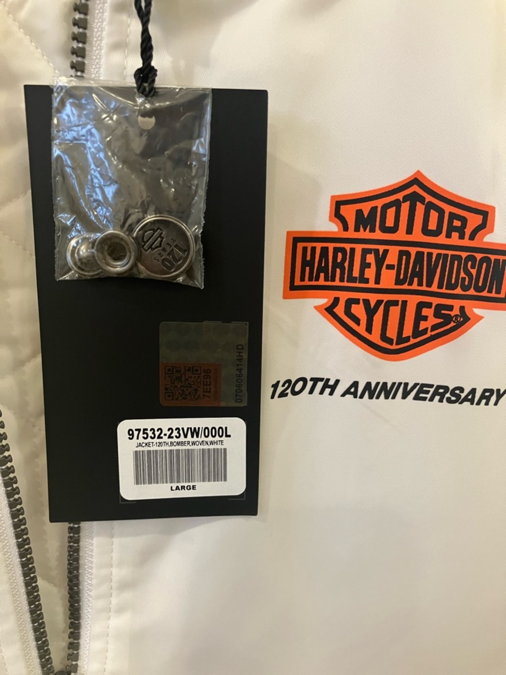 Harley-Davidson White Bomber Jacket with Orange Logo - Picture 2 of 3
